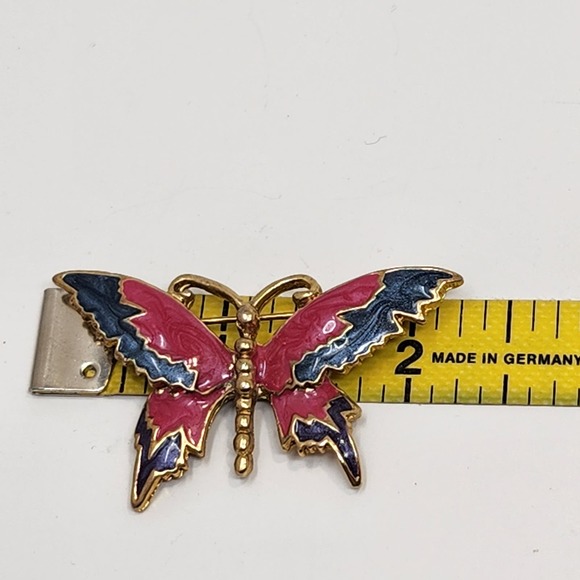 Cloisonne Enamel Pink Blue Butterfly Brooch Pin Gold Tone Vintage Jewelry - Picture 4 of 4